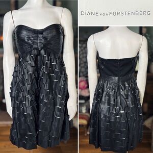 Diane Von Furstenberg Black Lambskin Leather Strapless Zuko Party Dress Szs 2&8